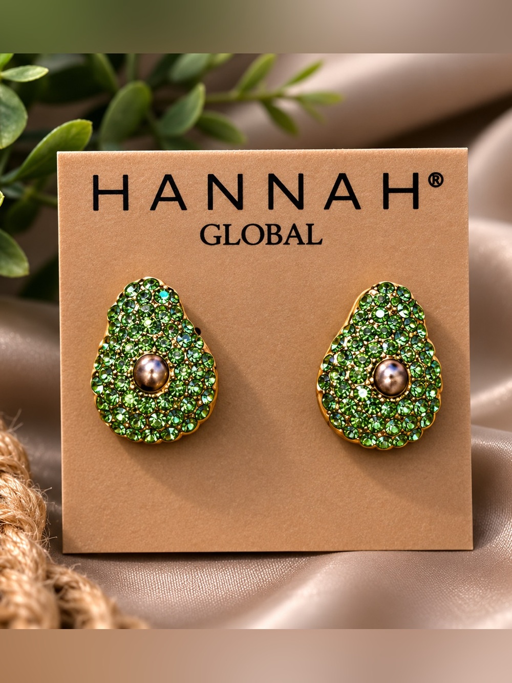 Avocado rhinestone earrings